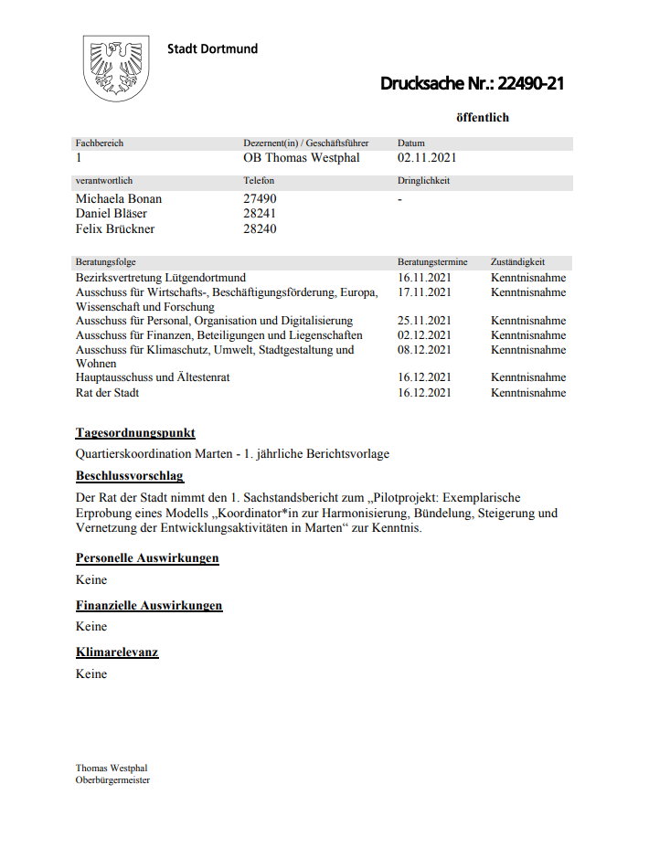 Deckblatt 1. Berichtsvorlage